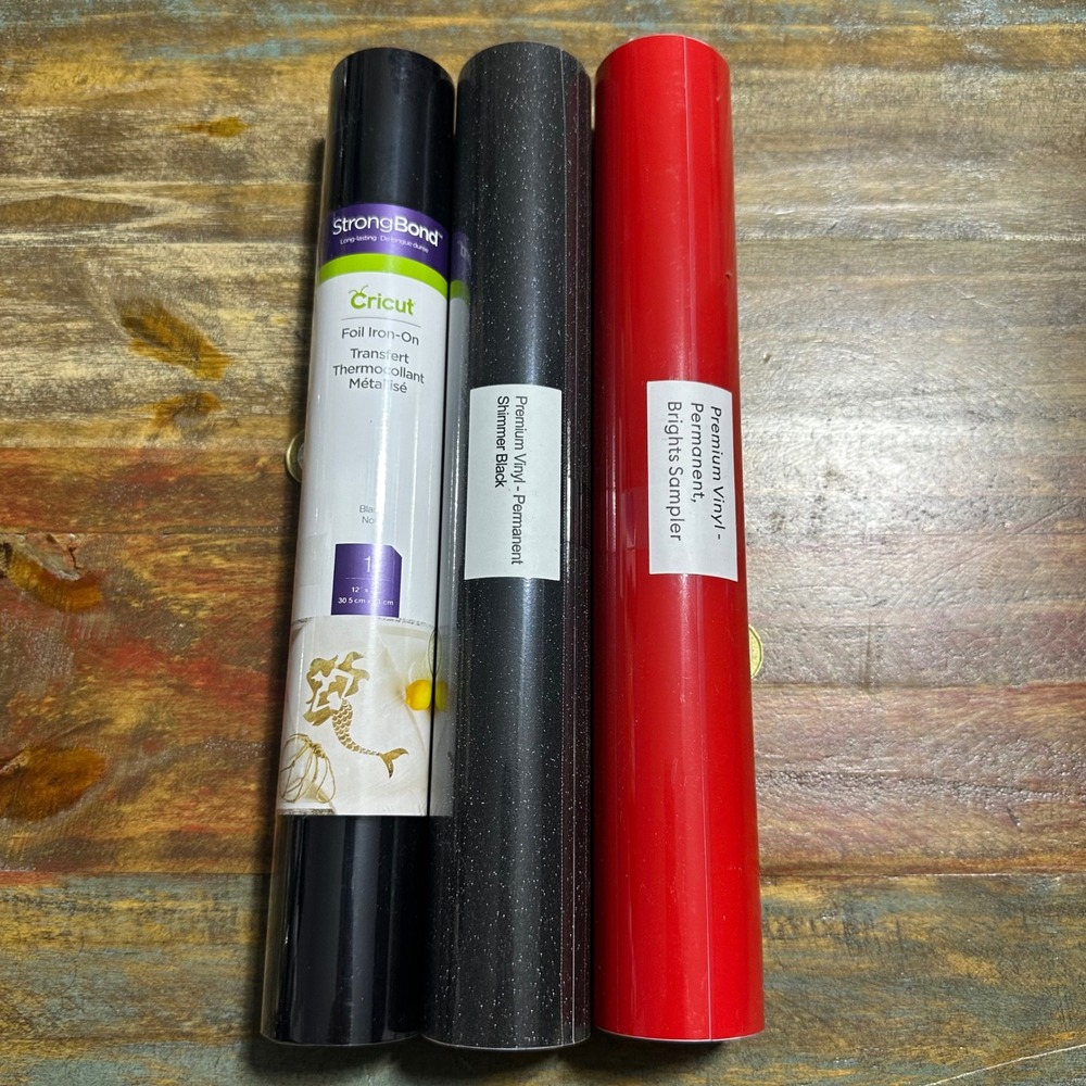 Cricut Foil Iron-On Black and Premium Permanent Vinyl Shimmer Black Red 3 Rolls